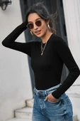 Kadın Siyah Uzun Kollu Fit Basic Crop Top Bluz thumbnail 3
