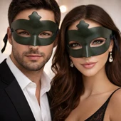 Haki Yeşil Gizemli Masquerade Maskesi thumbnail 2