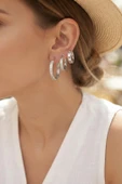 3 lü Set Gümüş Renk Halka Model Küpe thumbnail 2