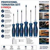 6 Parça Profesyonel Tornavida Seti (Ph2 / Ph1 / 3.5 / 4.5 / 5.5 / 6.5) thumbnail 2