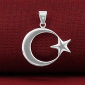 Çift Taraflı Ay Yıldız 925 Ayar Gümüş Kolye Ucu thumbnail 1