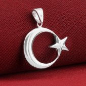 Çift Taraflı Ay Yıldız 925 Ayar Gümüş Kolye Ucu thumbnail 2