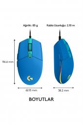 Logitech G102 Lightsync Optik Kablolu Oyuncu Mouse - Mavi thumbnail 8