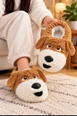 Moda Focus Sevimli Köpek Figürlü Sessiz Kaydırmaz Taban Peluş Unisex Ev Pandufu Sevgili Kombin Terliği thumbnail 1
