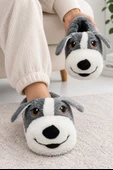 Moda Focus Sevimli Köpek Figürlü Sessiz Kaydırmaz Taban Peluş Unisex Ev Pandufu Sevgili Kombin Terliği thumbnail 3