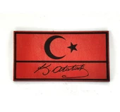 Bayrak Kemal Atatürk İmzalı Deri PEÇ - Arma - Askeri Patch thumbnail 1