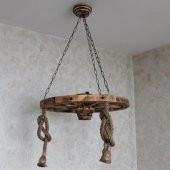 Otantik Çarşı Ahşap Halatlı Teker Avize 60 cm. 3lü thumbnail 1