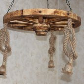 Otantik Çarşı Ahşap Halatlı Teker Avize 60 cm. 3lü thumbnail 3