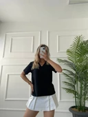 Kadın V Yaka Basic Tshirt Siyah thumbnail 2