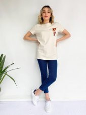Kadın Ayıcık Baskılı Basic Tshirt Ekru thumbnail 2