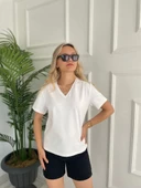 Kadın V Yaka Basic Tshirt Beyaz thumbnail 1