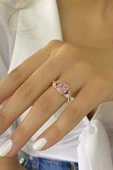 Pırlanta İşçilik Kalite Baget Pembe Kuvars 925 Gümüş Yüzük thumbnail 2