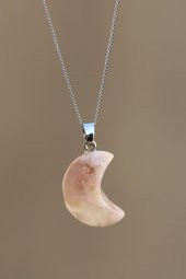 Flower Agate Doğal Taş Ay Model Kolye thumbnail 1