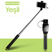 Ally Universal İOS Android Aynalı Tuşlu Selfie Çubuğu-YEŞİL thumbnail 1
