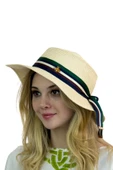 Kadın Şeritli Hasır Şapka 3853 thumbnail 3