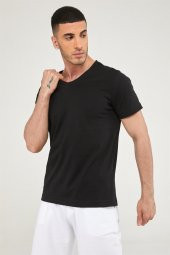 V Yaka Erkek Basic Tshirt-SİYAH thumbnail 3