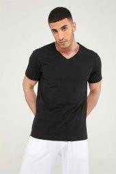 V Yaka Erkek Basic Tshirt-SİYAH thumbnail 4