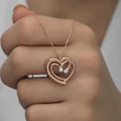 Gümüş Rose Birleşmiş Kalpler Kadın Kolye thumbnail 1
