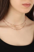 Sarkık Pullu Taşlı 2’li Gümüş Choker Kolye thumbnail 1