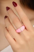 Açık Pembe Mineli Gümüş Harf Yüzük thumbnail 1