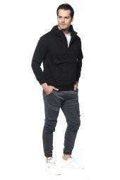 Erkek Kapüşonlu Kanguru Cepli Kot Sweatshirt thumbnail 5