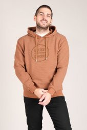 Erkek Kapüşonlu Sweatshirt Taba thumbnail 1