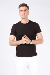 Erkek Sıfır Yaka Petek Dokuma T-Shirt Siyah thumbnail 2