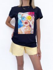 Kadın Baskılı Basic Siyah Tshirt thumbnail 1