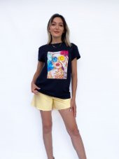 Kadın Baskılı Basic Siyah Tshirt thumbnail 2