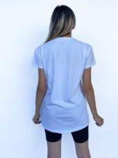 Kadın Women Face Baskılı Basic Beyaz Tshirt thumbnail 3