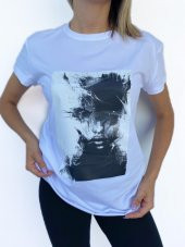 Kadın Women Face Baskılı Basic Beyaz Tshirt thumbnail 1