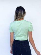 Kadın Büzgü Detaylı Crop Mint Tshirt thumbnail 2