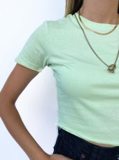 Kadın Büzgü Detaylı Crop Mint Tshirt thumbnail 4
