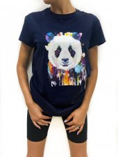 Kadın Panda Baskılı Basic Lacivert Tshirt thumbnail 1