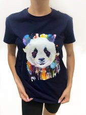 Kadın Panda Baskılı Basic Lacivert Tshirt thumbnail 2