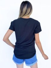 Kadın Women Baskılı Basic Siyah Tshirt thumbnail 3