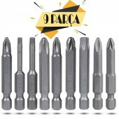 (9 PARÇA) Matkap Bits Uç Vidalama Ucu Düz Yıldız Torx Uç thumbnail 1