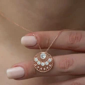 Gümüş Rose Etnik Desenli Rose Bayan Kolye thumbnail 3