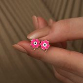 ​Gümüş Fosforlu Pembe Yonca Küpe thumbnail 3