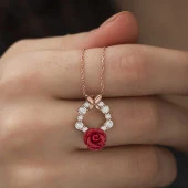 ​​Gümüş Rose Kırmızı Gül Kolye thumbnail 5