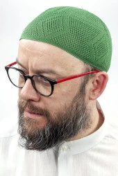 İlmek Dantel Örme Namaz Takkesi - Yeşil thumbnail 2