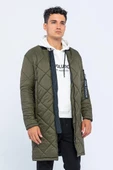 Erkek Regular Fit Kışlık Çok Cepli Çift Yön Fermuarlı Bomber Yaka Uzun Kapitone Şişme Mont thumbnail 3