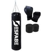 Desfabe Boxing Star 70x25 Cm Zincirli Boks Kum Torbası Siyah+El Sargı Bandajı+Boks Eldiveni thumbnail 1