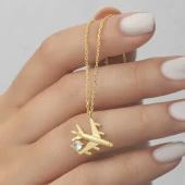 Gümüş Gold Tek Taşlı Uçak Kadın Kolye thumbnail 9