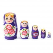 Ahşap Matruşka Bebek Beşli Set Mor thumbnail 1
