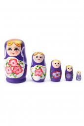 Ahşap Matruşka Bebek Beşli Set Mor thumbnail 6