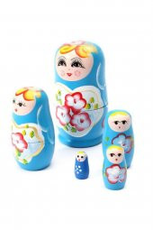Ahşap Matruşka Bebek Beşli Set Mavi thumbnail 5