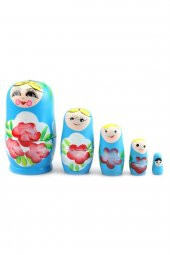 Ahşap Matruşka Bebek Beşli Set Mavi thumbnail 4