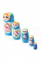 Ahşap Matruşka Bebek Beşli Set Mavi thumbnail 6