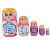 Ahşap Matruşka Bebek Beşli Set Pembe thumbnail 1